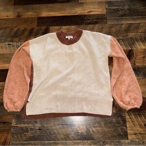 Madewell Cream and Brown Colorblock Sweater
